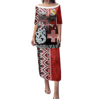 Personalised Aotearoa and Tonga Together Family Matching Puletasi and Hawaiian Shirt Manaia and Tongan Tribal Cross - Taniko and Ngatu Art Tattoo