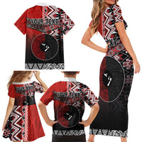 Personalised Aotearoa and Tonga Together Family Matching Short Sleeve Bodycon Dress and Hawaiian Shirt Manaia and Tongan Tribal Cross - Taniko and Ngatu Art Tattoo
