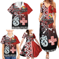 Personalised Aotearoa and Tonga Together Family Matching Summer Maxi Dress and Hawaiian Shirt Manaia and Tongan Tribal Cross - Taniko and Ngatu Art Tattoo