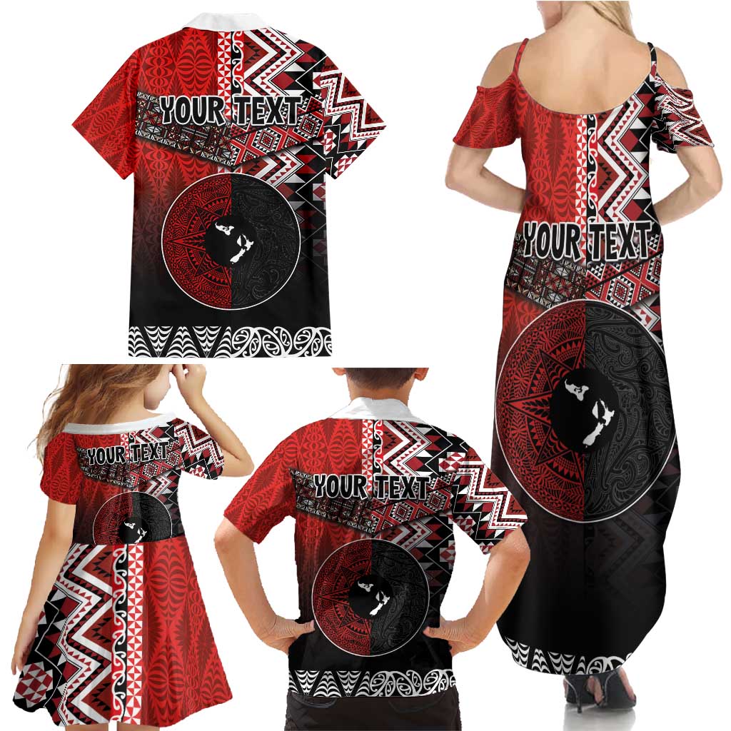 Personalised Aotearoa and Tonga Together Family Matching Summer Maxi Dress and Hawaiian Shirt Manaia and Tongan Tribal Cross - Taniko and Ngatu Art Tattoo
