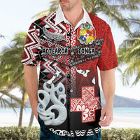 Personalised Aotearoa and Tonga Together Hawaiian Shirt Manaia and Tongan Tribal Cross - Taniko and Ngatu Art Tattoo