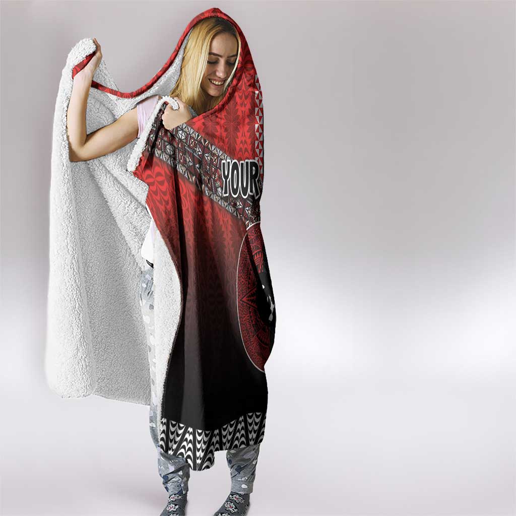 Personalised Aotearoa and Tonga Together Hooded Blanket Manaia and Tongan Tribal Cross - Taniko and Ngatu Art Tattoo