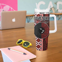 Personalised Aotearoa and Tonga Together Tumbler With Handle Manaia and Tongan Tribal Cross - Taniko and Ngatu Art Tattoo
