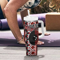 Personalised Aotearoa and Tonga Together Tumbler With Handle Manaia and Tongan Tribal Cross - Taniko and Ngatu Art Tattoo