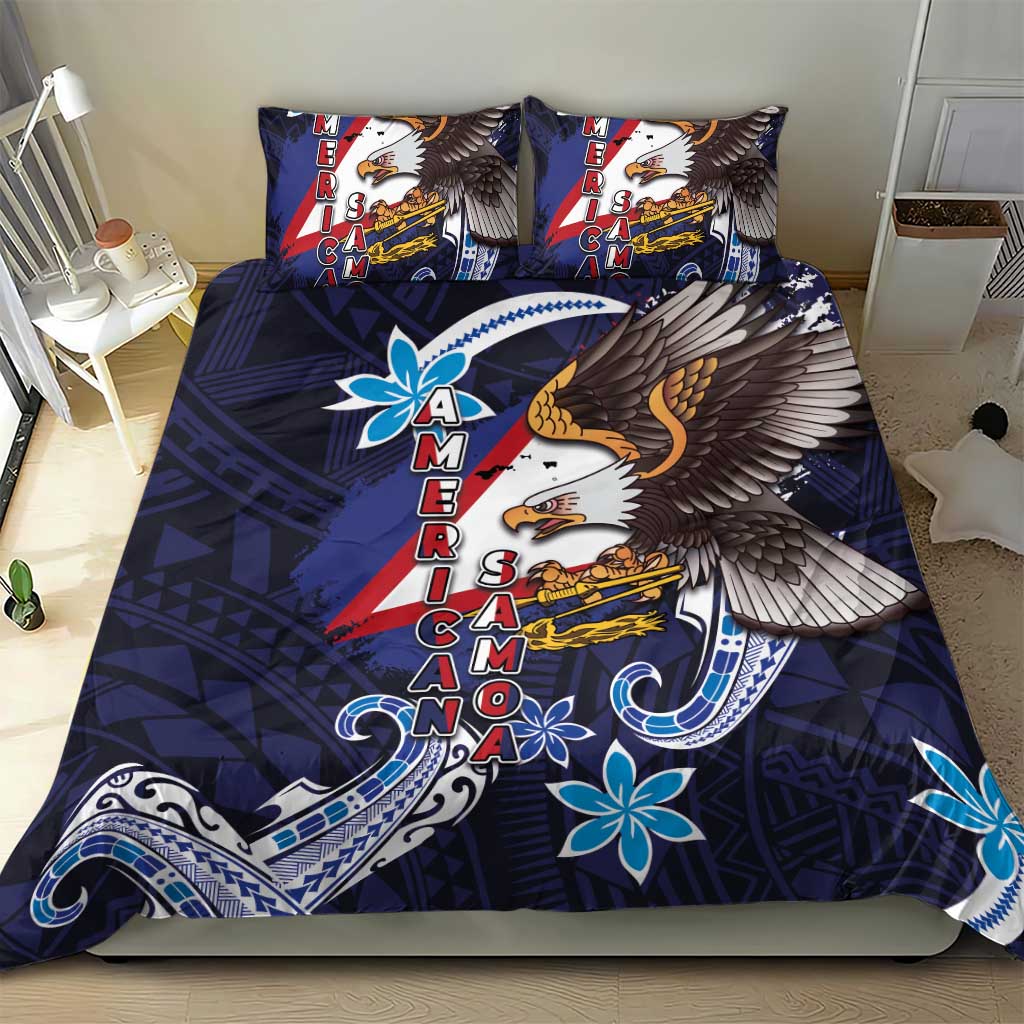 American Samoa Flag Day Bedding Set Bald Eagle with Uatogi and Fue - Polynesian and Floral Tribal Tattoo