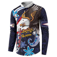American Samoa Flag Day Button Sweatshirt Bald Eagle with Uatogi and Fue - Polynesian and Floral Tribal Tattoo