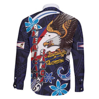 American Samoa Flag Day Family Matching Off Shoulder Maxi Dress and Hawaiian Shirt Bald Eagle with Uatogi and Fue - Polynesian and Floral Tribal Tattoo