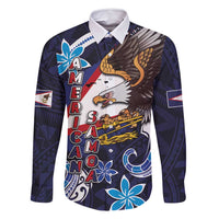 American Samoa Flag Day Family Matching Summer Maxi Dress and Hawaiian Shirt Bald Eagle with Uatogi and Fue - Polynesian and Floral Tribal Tattoo