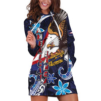 American Samoa Flag Day Hoodie Dress Bald Eagle with Uatogi and Fue - Polynesian and Floral Tribal Tattoo
