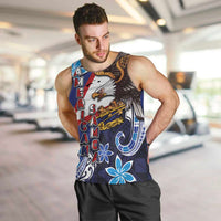 American Samoa Flag Day Men Tank Top Bald Eagle with Uatogi and Fue - Polynesian and Floral Tribal Tattoo