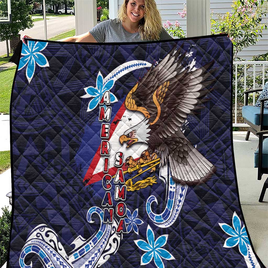 American Samoa Flag Day Quilt Bald Eagle with Uatogi and Fue - Polynesian and Floral Tribal Tattoo
