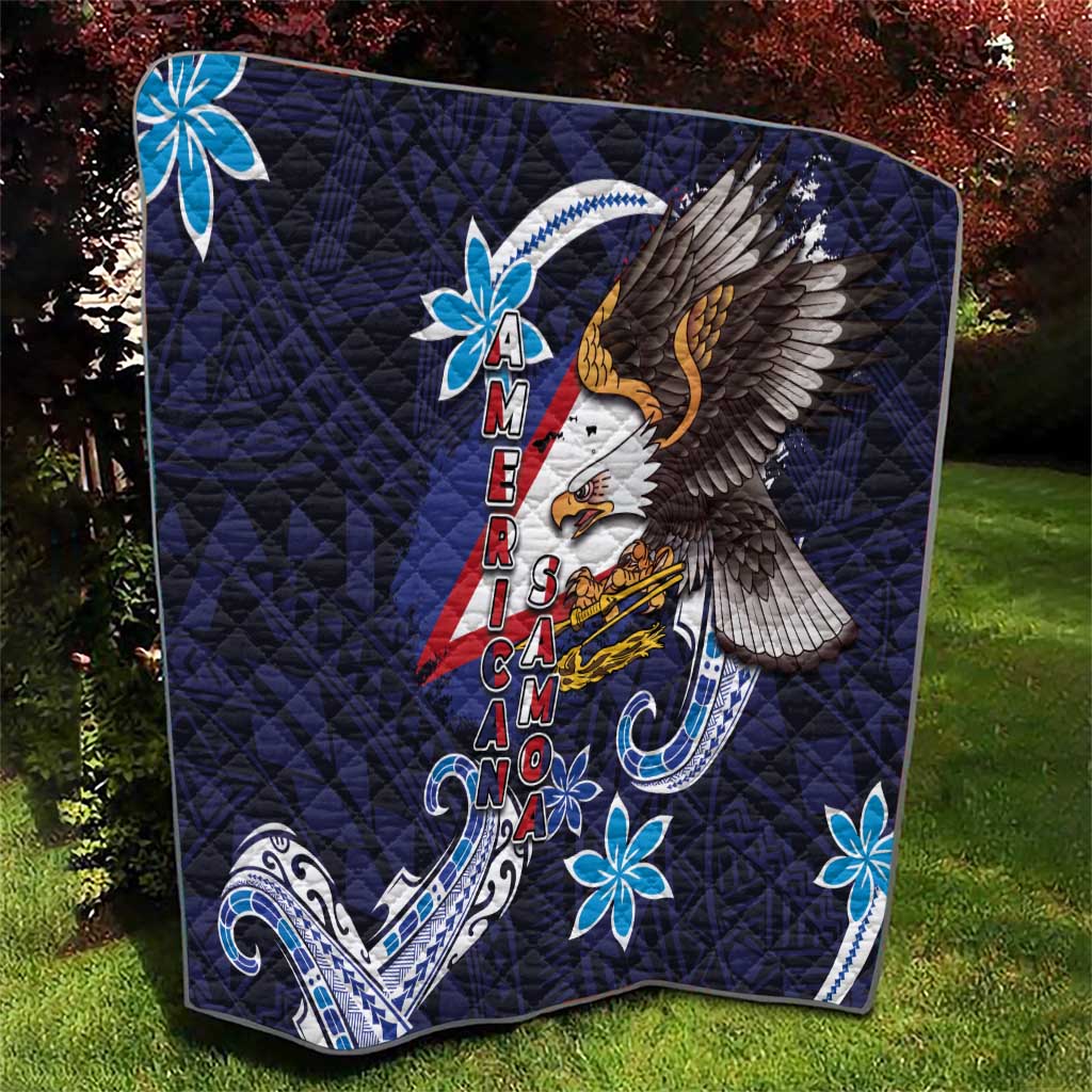 American Samoa Flag Day Quilt Bald Eagle with Uatogi and Fue - Polynesian and Floral Tribal Tattoo