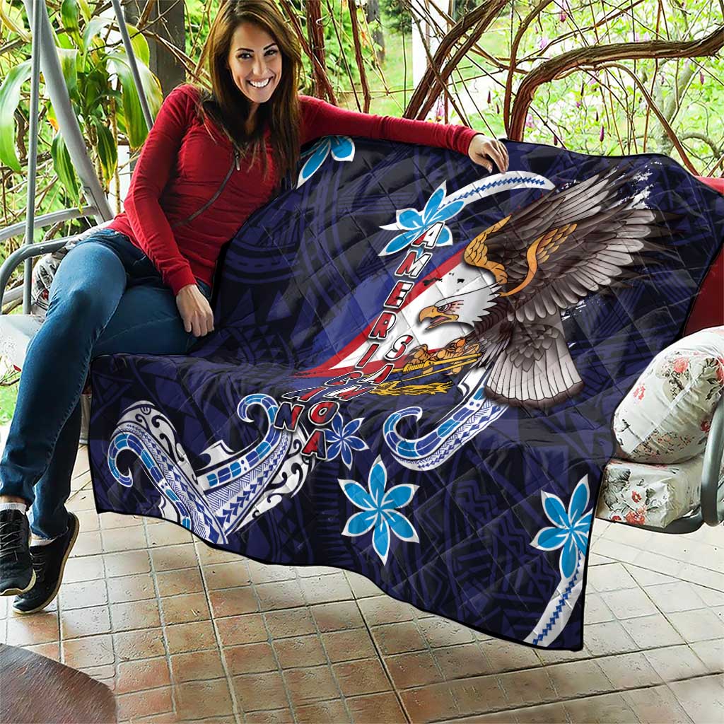 American Samoa Flag Day Quilt Bald Eagle with Uatogi and Fue - Polynesian and Floral Tribal Tattoo