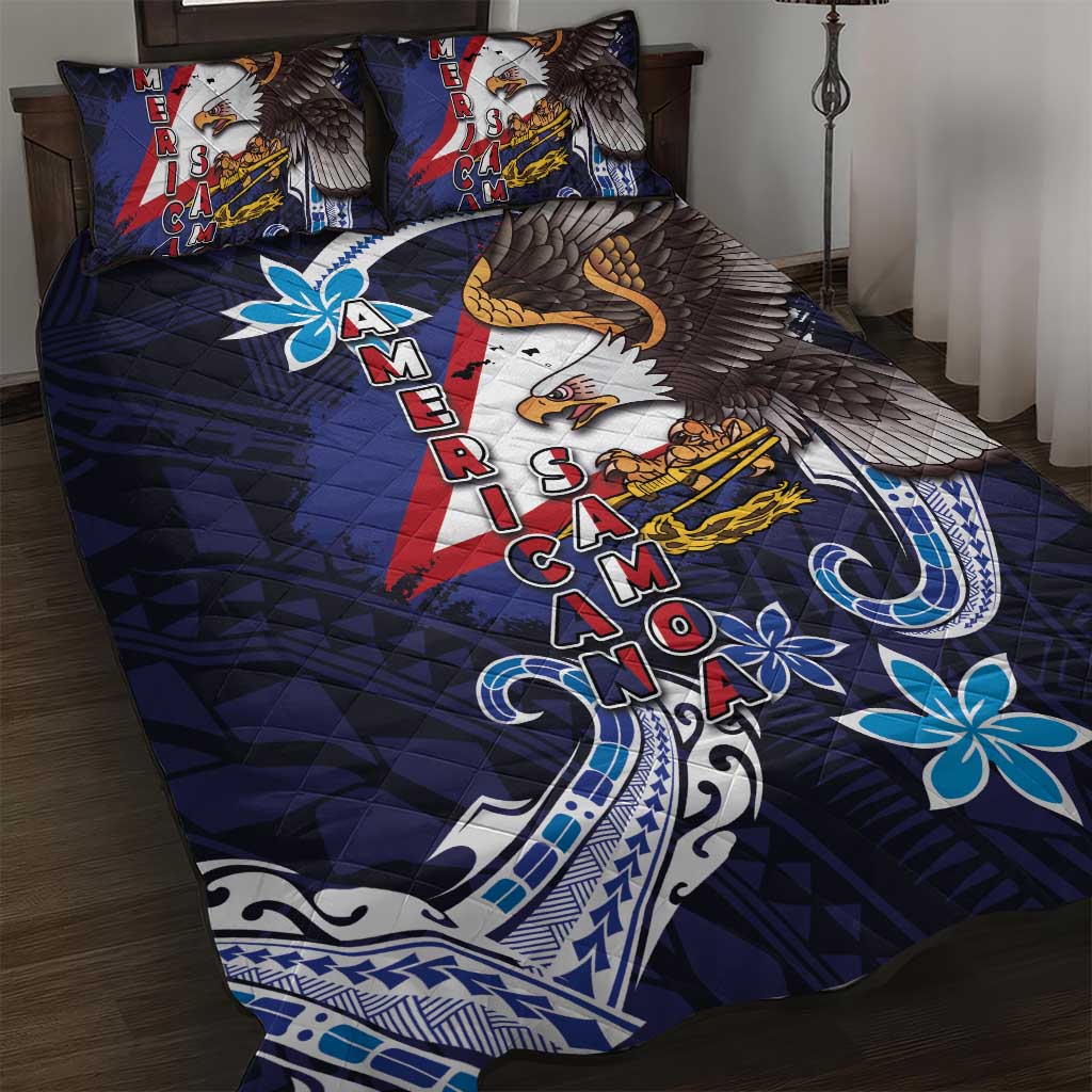 American Samoa Flag Day Quilt Bed Set Bald Eagle with Uatogi and Fue - Polynesian and Floral Tribal Tattoo