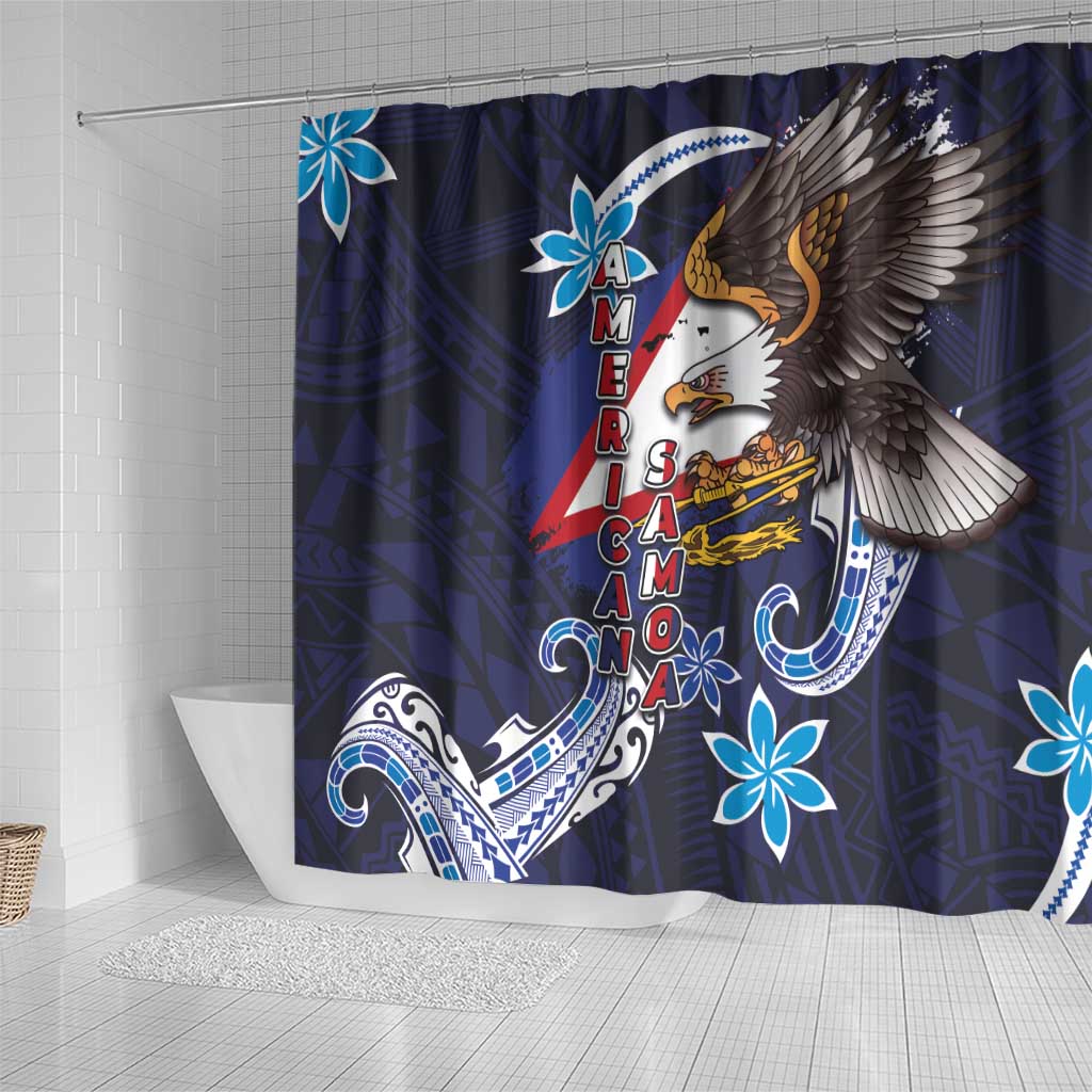 American Samoa Flag Day Shower Curtain Bald Eagle with Uatogi and Fue - Polynesian and Floral Tribal Tattoo