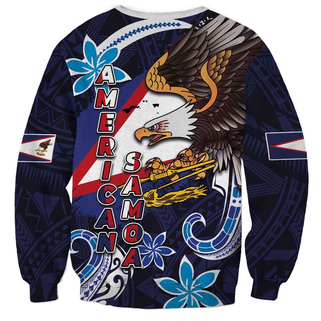 American Samoa Flag Day Sweatshirt Bald Eagle with Uatogi and Fue - Polynesian and Floral Tribal Tattoo