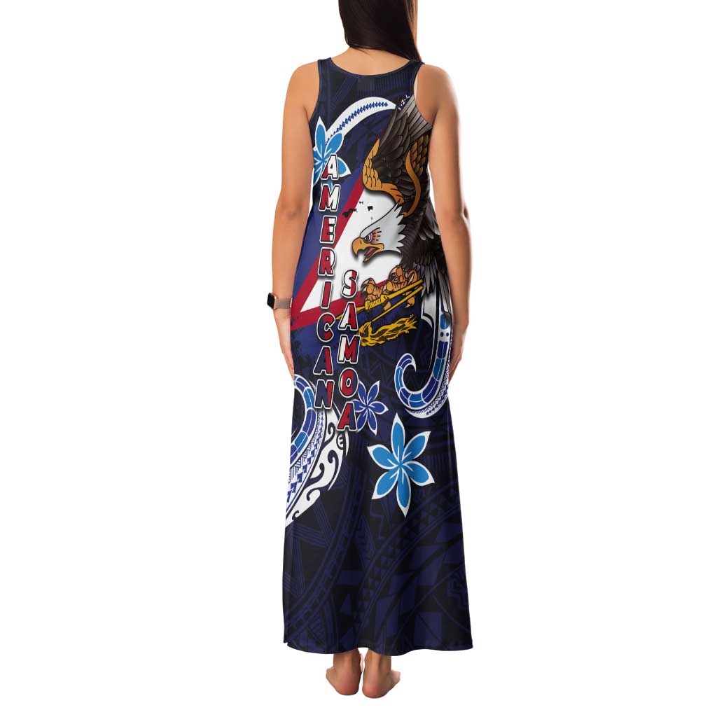 American Samoa Flag Day Tank Maxi Dress Bald Eagle with Uatogi and Fue - Polynesian and Floral Tribal Tattoo