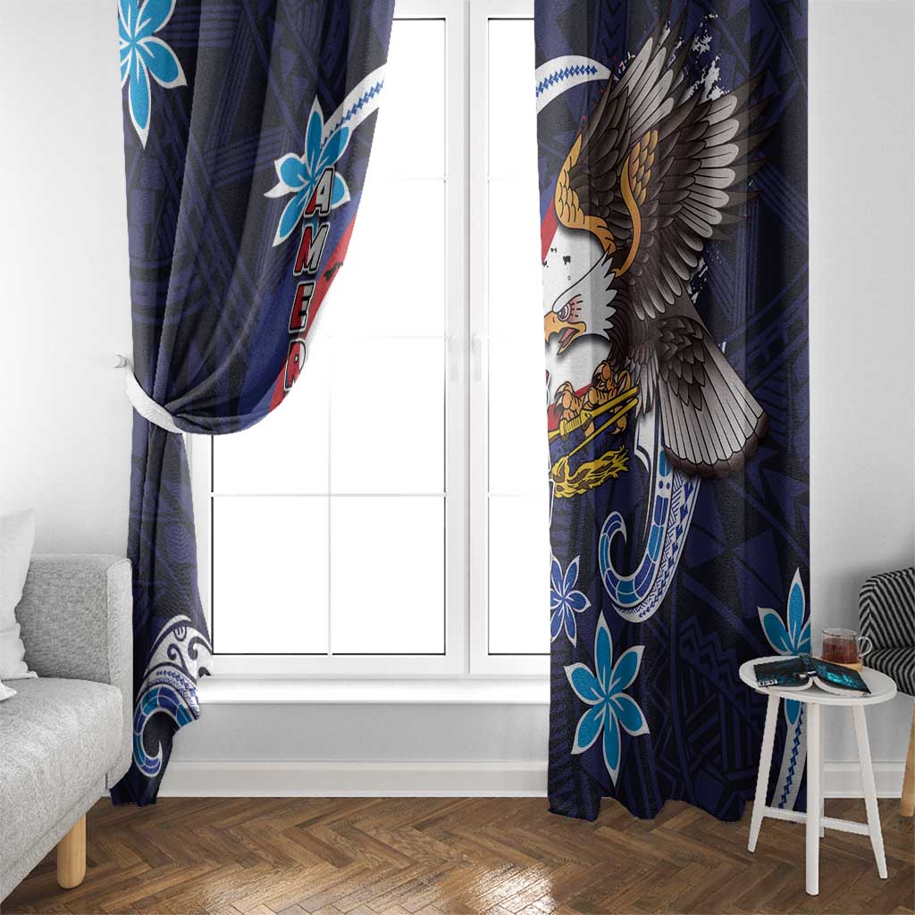 American Samoa Flag Day Window Curtain Bald Eagle with Uatogi and Fue - Polynesian and Floral Tribal Tattoo