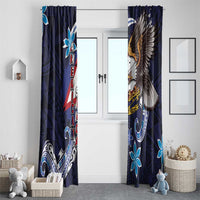 American Samoa Flag Day Window Curtain Bald Eagle with Uatogi and Fue - Polynesian and Floral Tribal Tattoo