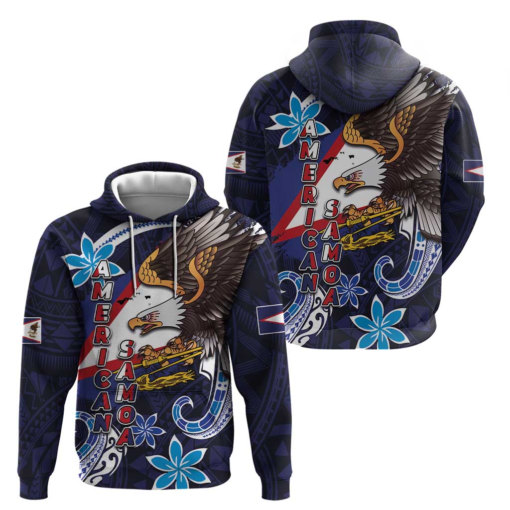 American Samoa Flag Day Zip Hoodie Bald Eagle with Uatogi and Fue - Polynesian and Floral Tribal Tattoo