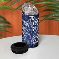 New Zealand Connecting with Seas 4 in 1 Can Cooler Tumbler Maori Tribal and Sea Animals Tattoo - White Glass Style