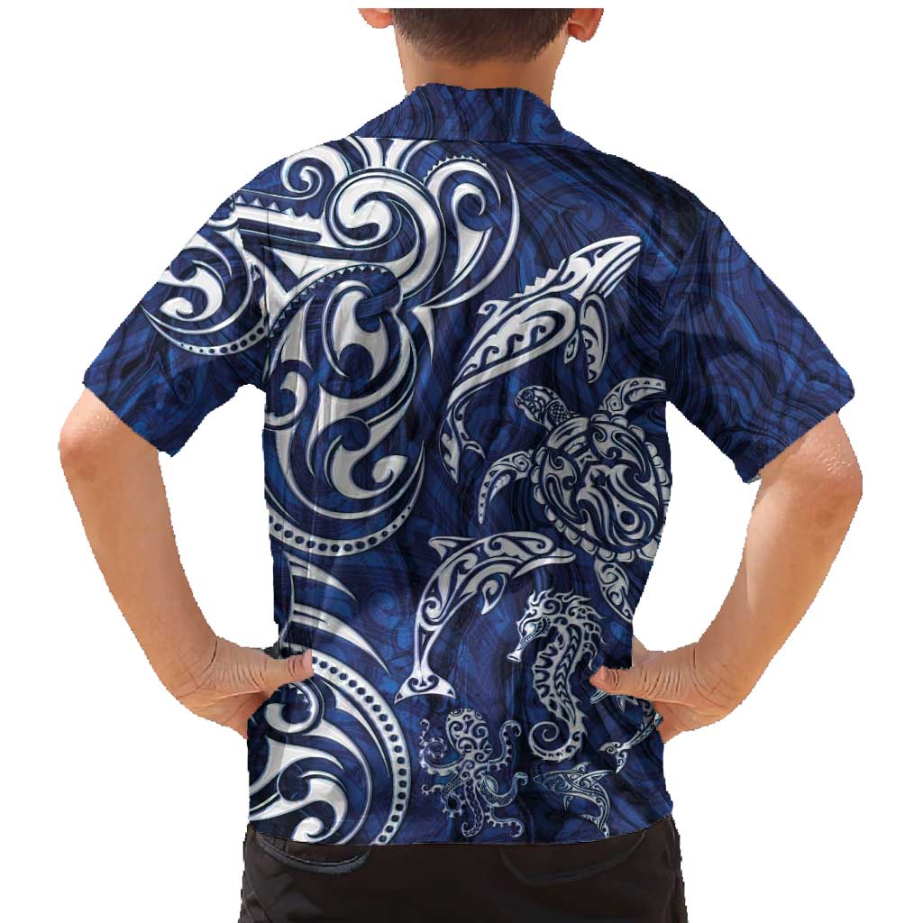 New Zealand Connecting with Seas Family Matching Mermaid Dress and Hawaiian Shirt Maori Tribal and Sea Animals Tattoo - White Glass Style