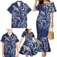 New Zealand Connecting with Seas Family Matching Mermaid Dress and Hawaiian Shirt Maori Tribal and Sea Animals Tattoo - White Glass Style