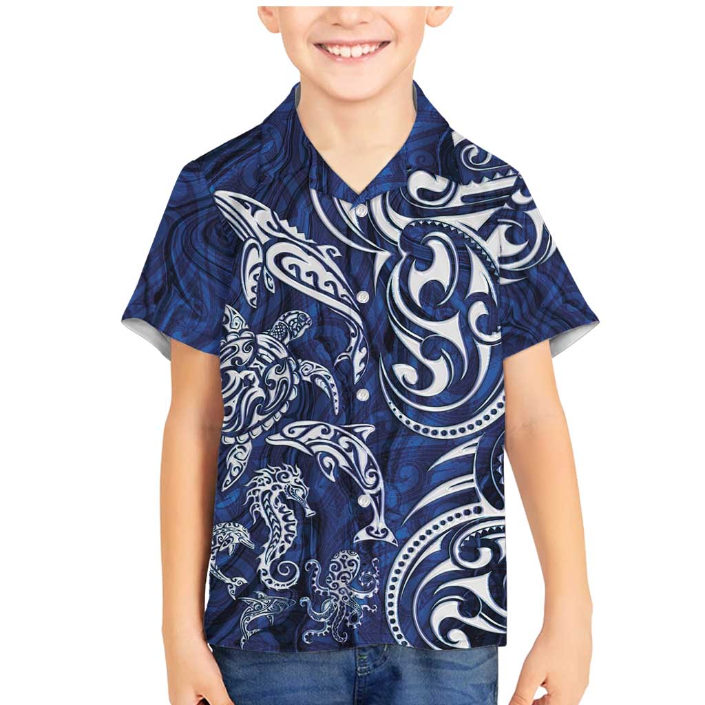 New Zealand Connecting with Seas Family Matching Mermaid Dress and Hawaiian Shirt Maori Tribal and Sea Animals Tattoo - White Glass Style