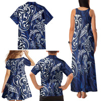 New Zealand Connecting with Seas Family Matching Tank Maxi Dress and Hawaiian Shirt Maori Tribal and Sea Animals Tattoo - White Glass Style