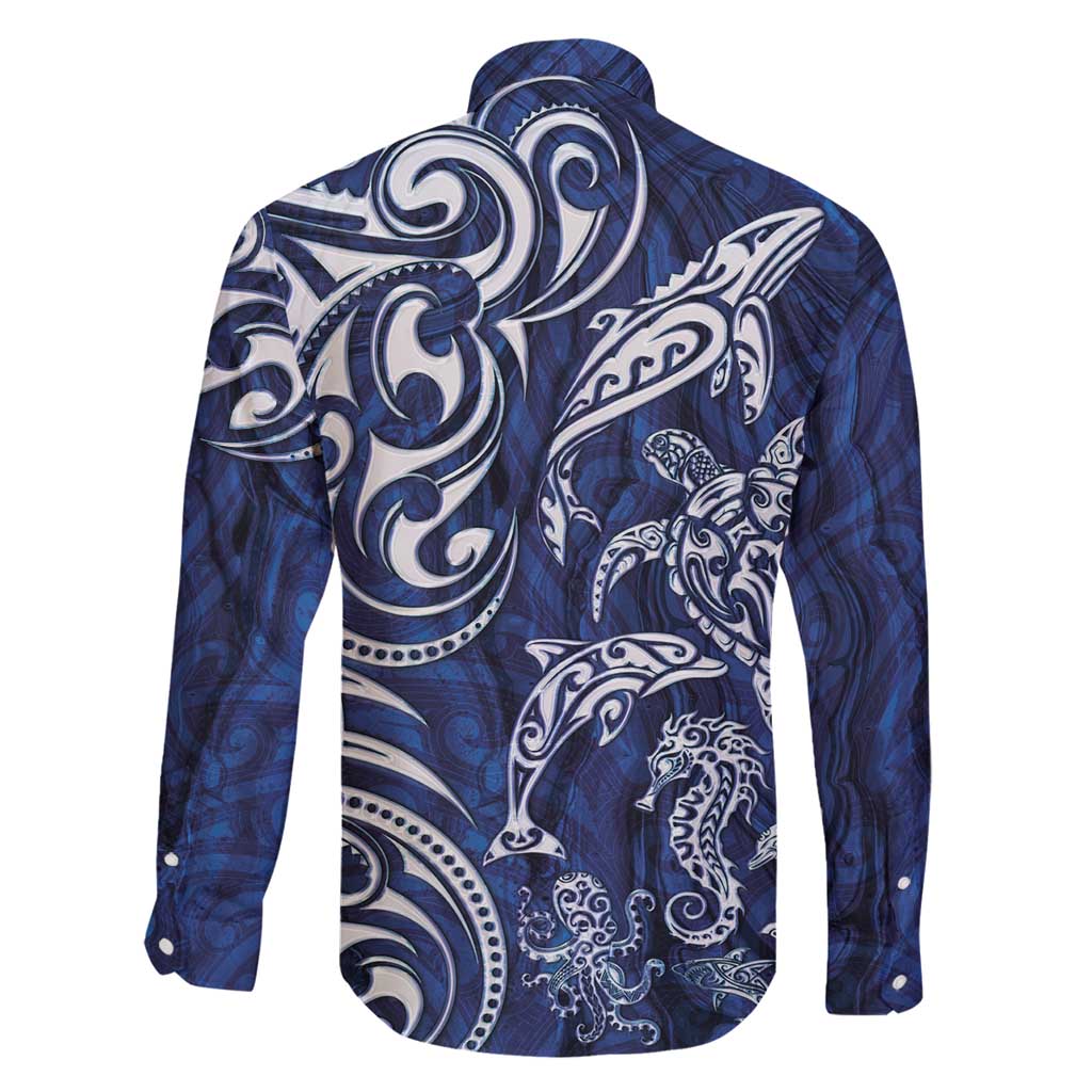 New Zealand Connecting with Seas Family Matching Tank Maxi Dress and Hawaiian Shirt Maori Tribal and Sea Animals Tattoo - White Glass Style