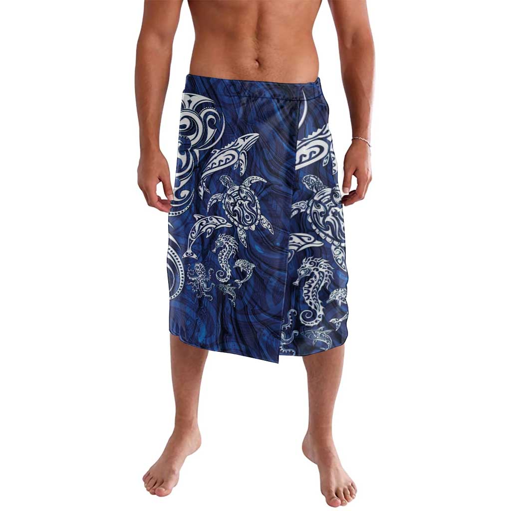 New Zealand Connecting with Seas Lavalava Maori Tribal and Sea Animals Tattoo - White Glass Style