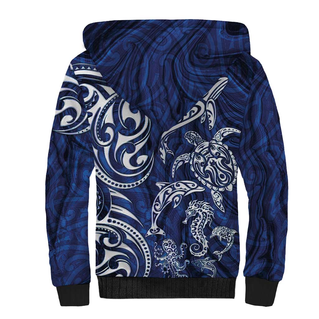 New Zealand Connecting with Seas Sherpa Hoodie Maori Tribal and Sea Animals Tattoo - White Glass Style