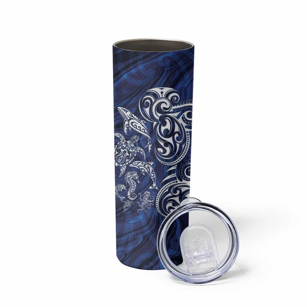 New Zealand Connecting with Seas Skinny Tumbler Maori Tribal and Sea Animals Tattoo - White Glass Style