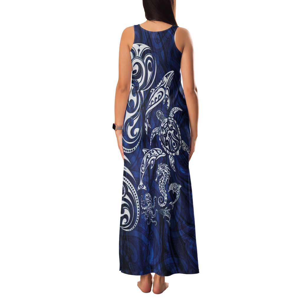 New Zealand Connecting with Seas Tank Maxi Dress Maori Tribal and Sea Animals Tattoo - White Glass Style