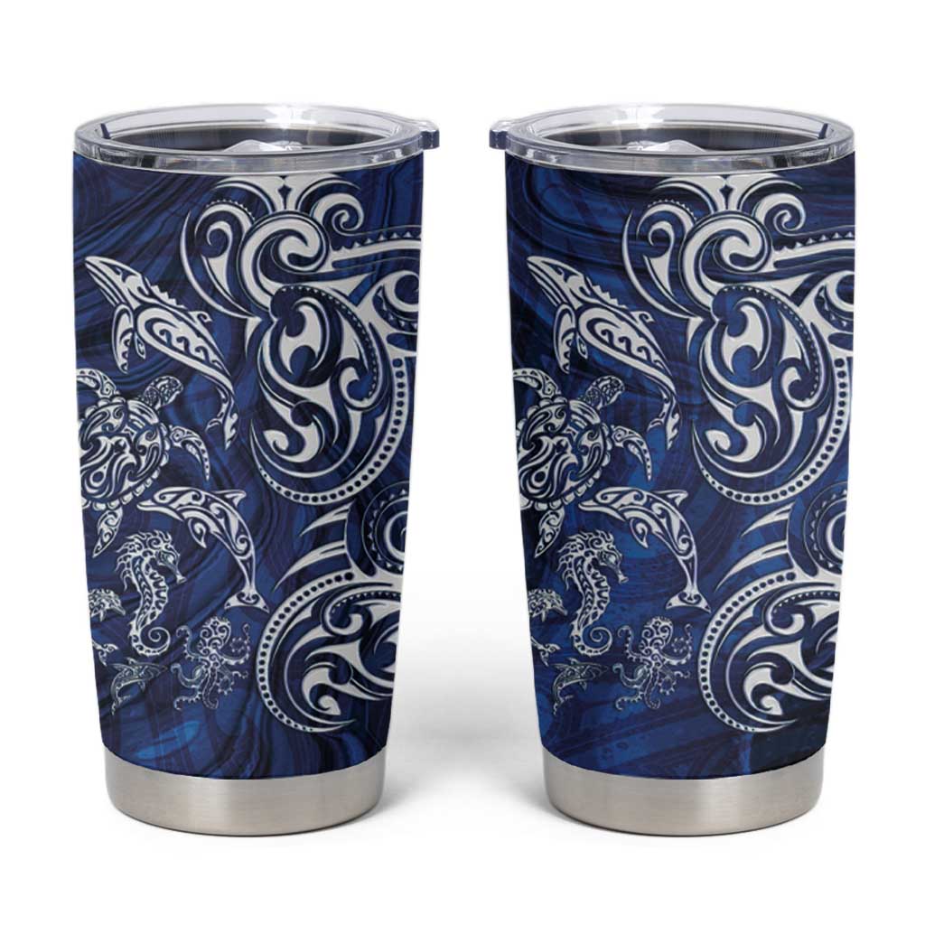 New Zealand Connecting with Seas Tumbler Cup Maori Tribal and Sea Animals Tattoo - White Glass Style