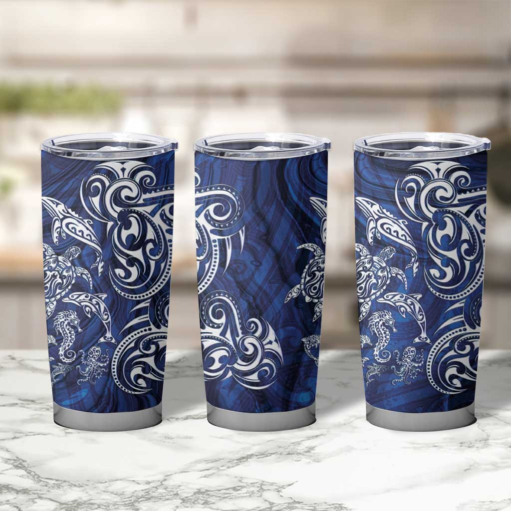 New Zealand Connecting with Seas Tumbler Cup Maori Tribal and Sea Animals Tattoo - White Glass Style