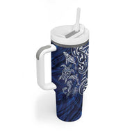 New Zealand Connecting with Seas Tumbler With Handle Maori Tribal and Sea Animals Tattoo - White Glass Style