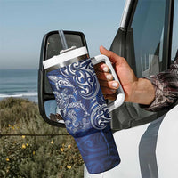 New Zealand Connecting with Seas Tumbler With Handle Maori Tribal and Sea Animals Tattoo - White Glass Style