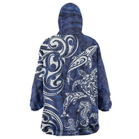 New Zealand Connecting with Seas Wearable Blanket Hoodie Maori Tribal and Sea Animals Tattoo - White Glass Style