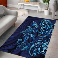 New Zealand Connecting with Seas Area Rug Maori Tribal and Sea Animals Tattoo - Sea Texture Glass Style