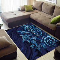 New Zealand Connecting with Seas Area Rug Maori Tribal and Sea Animals Tattoo - Sea Texture Glass Style