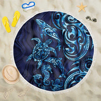 New Zealand Connecting with Seas Beach Blanket Maori Tribal and Sea Animals Tattoo - Sea Texture Glass Style LT03 One Size 150cm Navy - Polynesian Pride