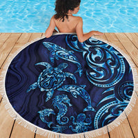 New Zealand Connecting with Seas Beach Blanket Maori Tribal and Sea Animals Tattoo - Sea Texture Glass Style LT03 - Polynesian Pride
