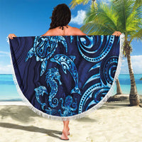 New Zealand Connecting with Seas Beach Blanket Maori Tribal and Sea Animals Tattoo - Sea Texture Glass Style LT03 - Polynesian Pride