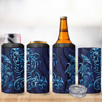 New Zealand Connecting with Seas 4 in 1 Can Cooler Tumbler Maori Tribal and Sea Animals Tattoo - Sea Texture Glass Style