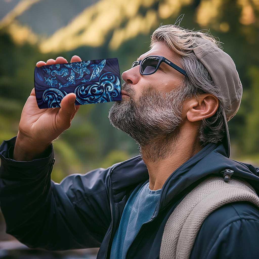 New Zealand Connecting with Seas 4 in 1 Can Cooler Tumbler Maori Tribal and Sea Animals Tattoo - Sea Texture Glass Style