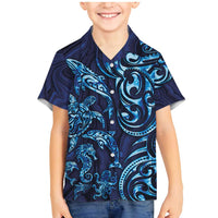 New Zealand Connecting with Seas Family Matching Mermaid Dress and Hawaiian Shirt Maori Tribal and Sea Animals Tattoo - Sea Texture Glass Style