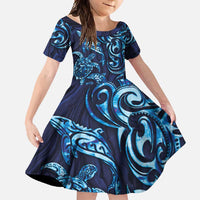 New Zealand Connecting with Seas Family Matching Off Shoulder Maxi Dress and Hawaiian Shirt Maori Tribal and Sea Animals Tattoo - Sea Texture Glass Style