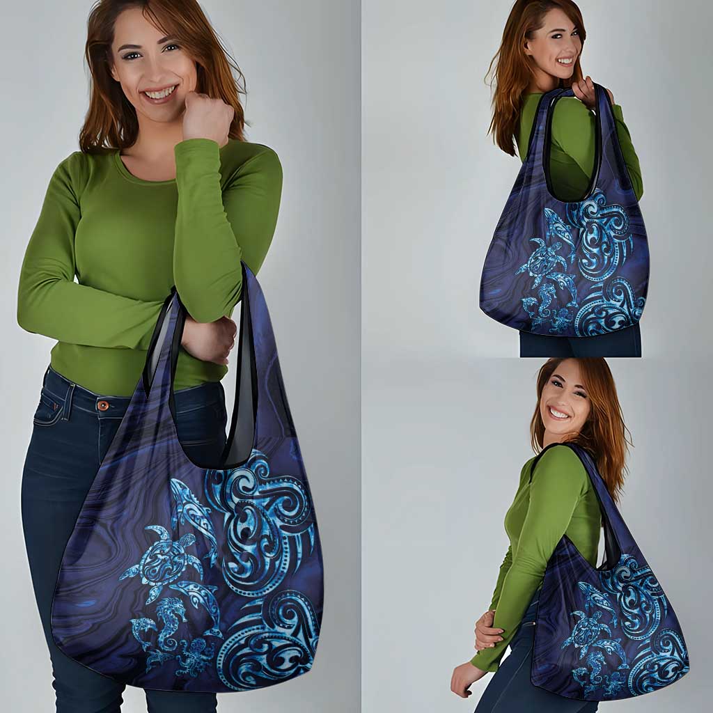 New Zealand Connecting with Seas Grocery Bag Maori Tribal and Sea Animals Tattoo - Sea Texture Glass Style