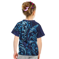 New Zealand Connecting with Seas Kid T Shirt Maori Tribal and Sea Animals Tattoo - Sea Texture Glass Style